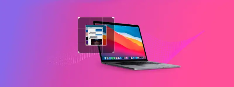 Un MacBook con uno schermo che mostra una conversazione di messaggi e un'anteprima di cattura schermo.