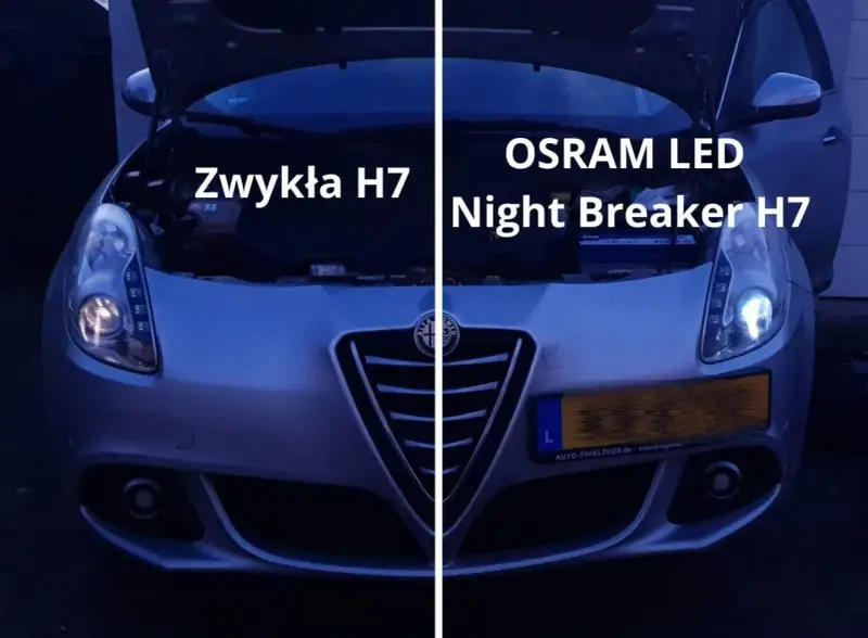 Porównanie żarówek: zwykła H7 vs OSRAM LED Night Breaker H7. Lepsza widoczność nocą dzięki nowym żarówkom.
