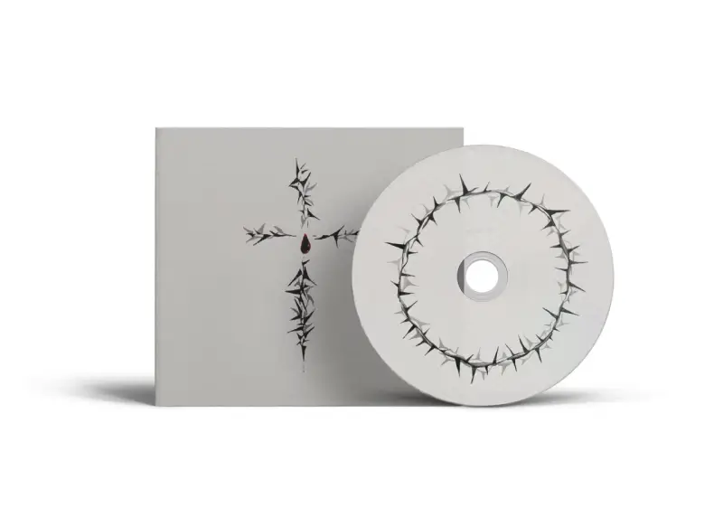 Płyta CD z koroną cierniową i krzyżem, symbolizująca najpopularniejsze pieśni wielkopostne.