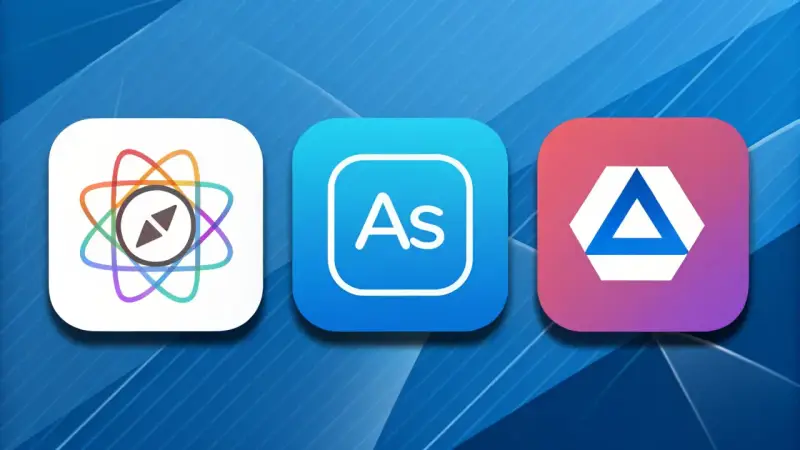 Trzy ikony aplikacji: z kompasem, "As" (Adobe Illustrator) i trójkątem.