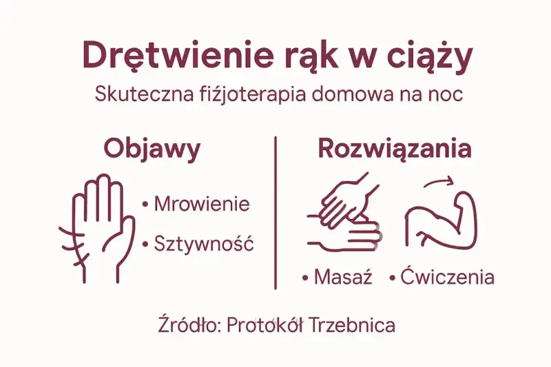 Drętwienie rąk w ciąży: objawy (mrowienie, sztywność) i rozwiązania (masaż, ćwiczenia). Fizjoterapia domowa na noc.