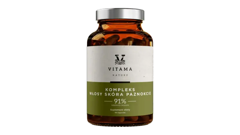 Suplement diety Vitama Nature - kompleks na włosy, skórę i paznokcie. Dowiedz się, jakie witaminy na paznokcie znajdziesz w tym produkcie.