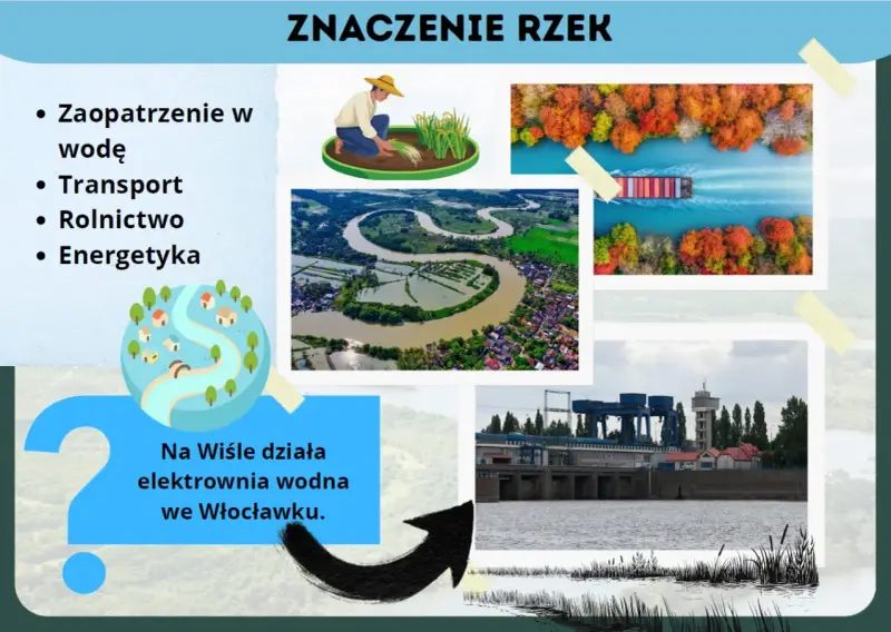 Polskie rzeki to życie: od rolnictwa i transportu po energetykę. Na Wiśle działa elektrownia wodna we Włocławku.