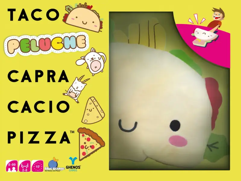 Taco, capra, cacio e pizza: le regole del gioco Peluche sono divertenti! Un peluche a forma di taco sorride.