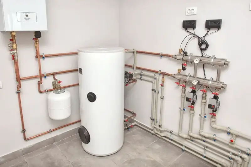 Nowoczesna instalacja grzewcza z zasobnikiem i kotłem. To rozwiązanie zapewnia najtańsze ogrzewanie mieszkania w kamienicy, minimalizując koszty.