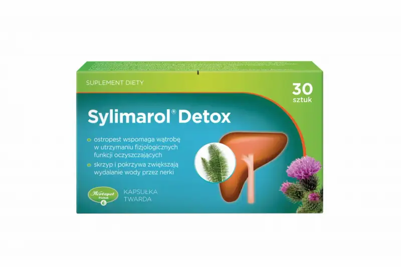 Sylimarol Detox – wsparcie dla wątroby i nerek w procesie detox organizmu. Opakowanie 30 kapsułek.