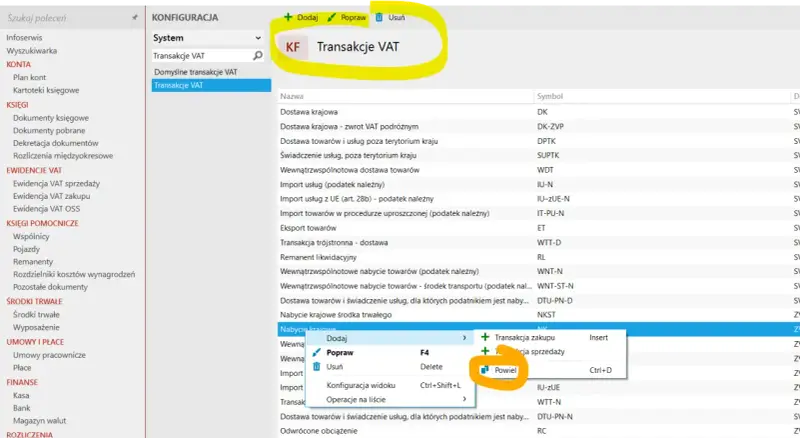 Konfiguracja systemu: Transakcje VAT, w tym import i eksport, są kluczowe dla prawidłowego rozliczenia cła.
