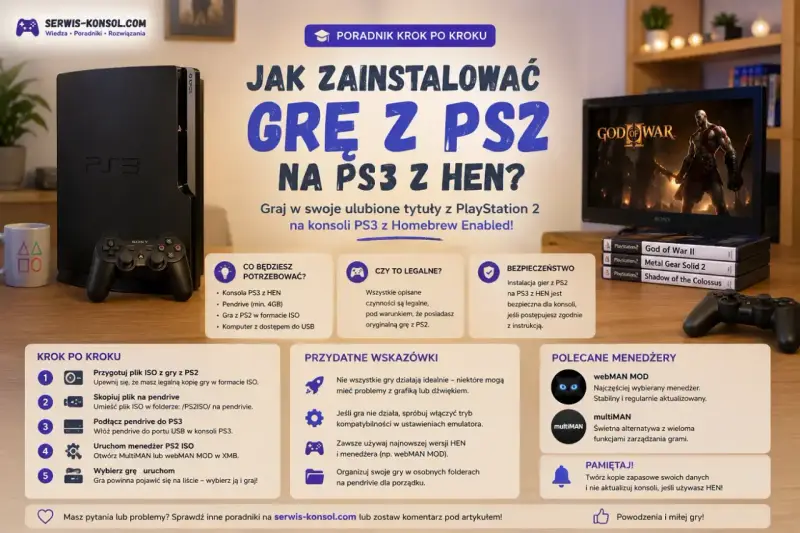 Poradnik instalacji gier z PS2 na PS3 z HEN. Użyj emulatora PS2, by zagrać w ulubione tytuły.