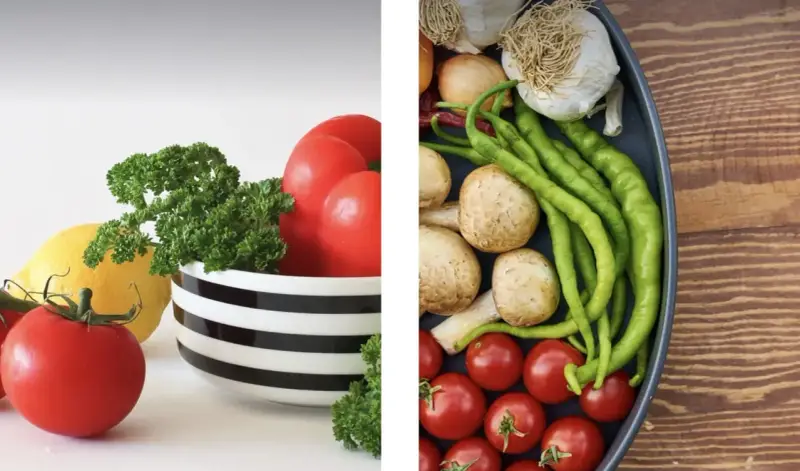 Pomodori, limone, prezzemolo e verdure miste. Alimenti ricchi di vitamina A in gravidanza per una dieta sana.