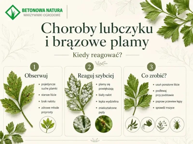 Choroby lubczyku: brązowe plamy, biały nalot, lepka wydzielina. Porady, jak reagować na choroby lubczyku i dbać o zdrowe rośliny.
