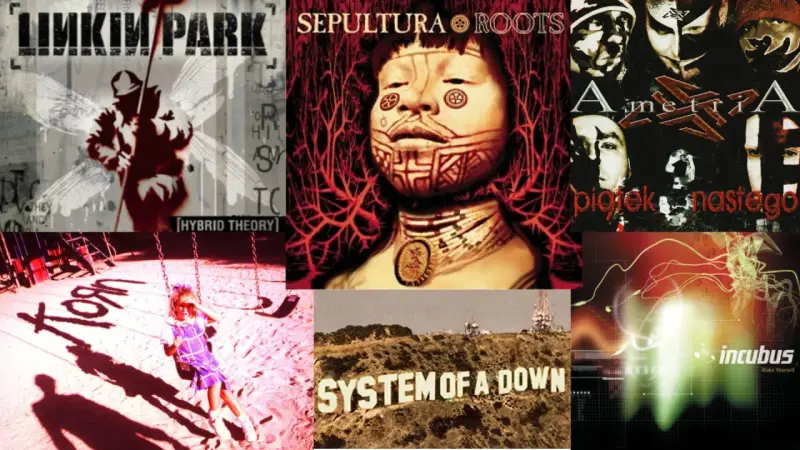 Okładki płyt Linkin Park, Sepultura, Amenra, Korn, System of a Down, Incubus. To jest właśnie nu metal co to za gatunek muzyczny.