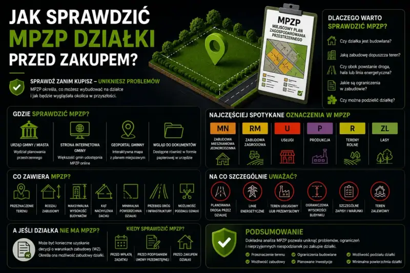 Jak sprawdzić plan zagospodarowania przestrzennego (MPZP) działki przed zakupem? Dowiedz się, gdzie i co zawiera MPZP, by uniknąć problemów.