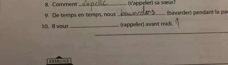 Ćwiczenie 10: Il vous rappeller avant midi. Pamiętaj o odmianie czasownika "rappeler".
