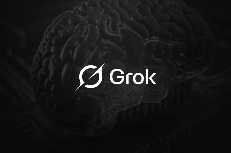 Mroczne, stylizowane ludzkie mózg z logo Grok. Czy to przyszłość sztucznej inteligencji?