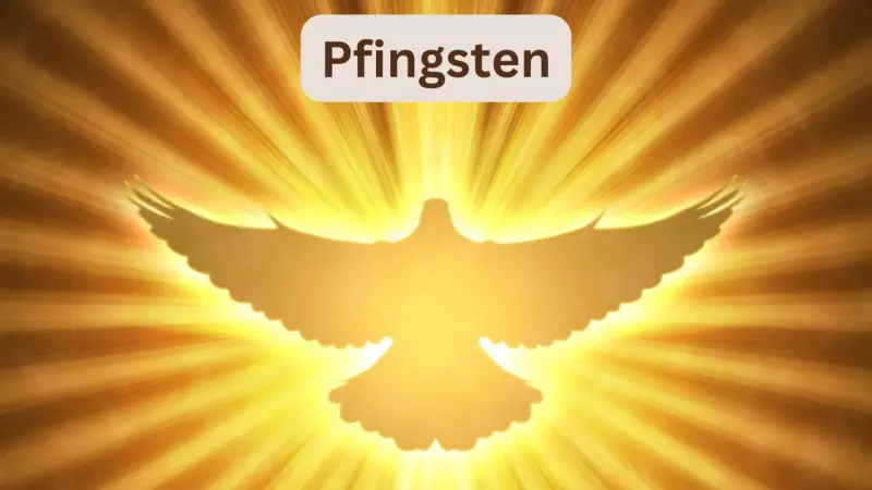 Ein leuchtender Geist in Taubenform vor goldenen Strahlen. Pfingsten 2027 – ein Symbol des Friedens und der Hoffnung.