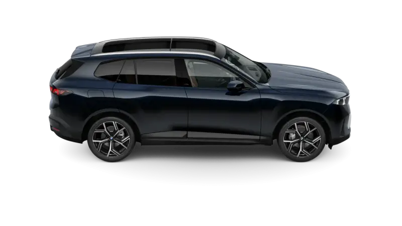 Eleganckie, nowe BMW X5 w ciemnogranatowym kolorze, z panoramicznym dachem i stylowymi felgami, gotowe na każdą podróż.