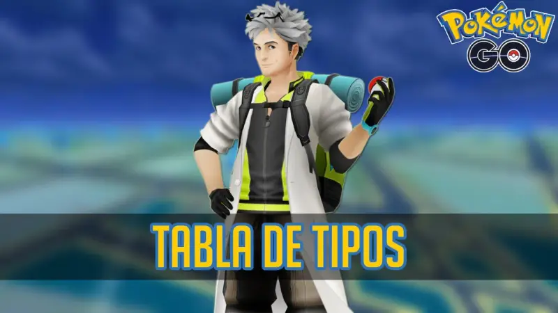 Personaje de Pokémon GO con tabla de tipos. Conoce las debilidades de cada tipo bicho para ganar batallas.