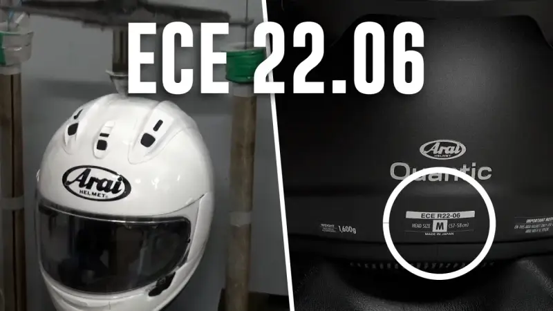 Casco Arai con etichetta omologazione casco ECE R22-06. Taglia M, peso 1.600g.