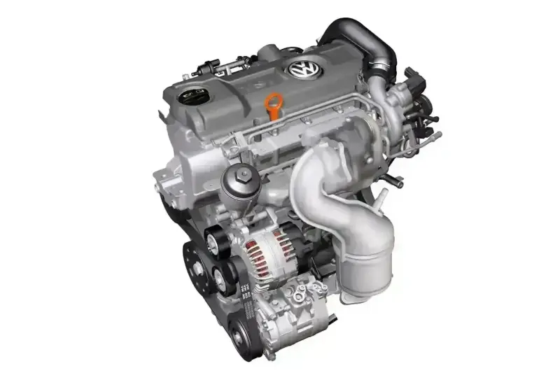 Silnik 1.6 TDI Volkswagena z turbosprężarką i paskiem napędowym.