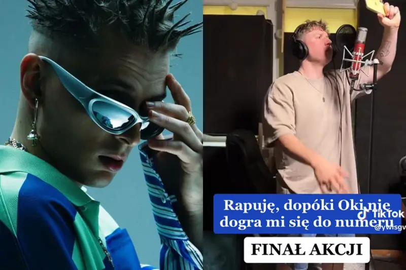 Oki 47, o co chodzi? Raper w okularach i w studiu nagraniowym.