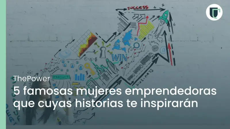 Mujeres emprendedoras famosas: una mujer mira un dibujo de una flecha ascendente con gráficos, llaves y un cohete.