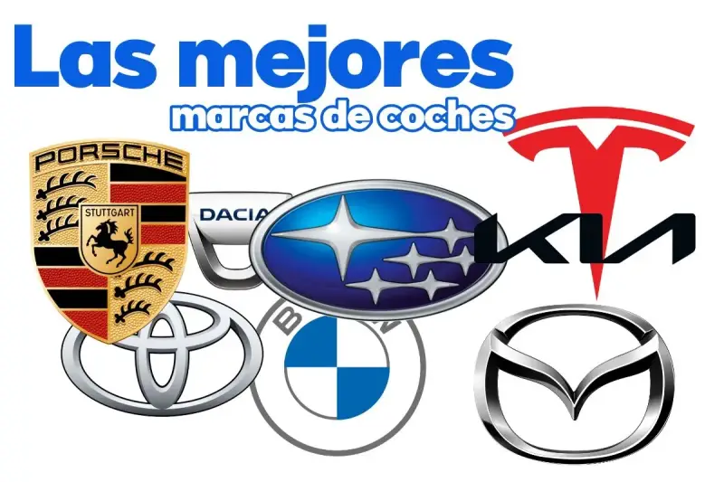 Logos de Porsche, Toyota, BMW, Subaru, Kia, Tesla y Mazda, representando la mejor marca de coches.