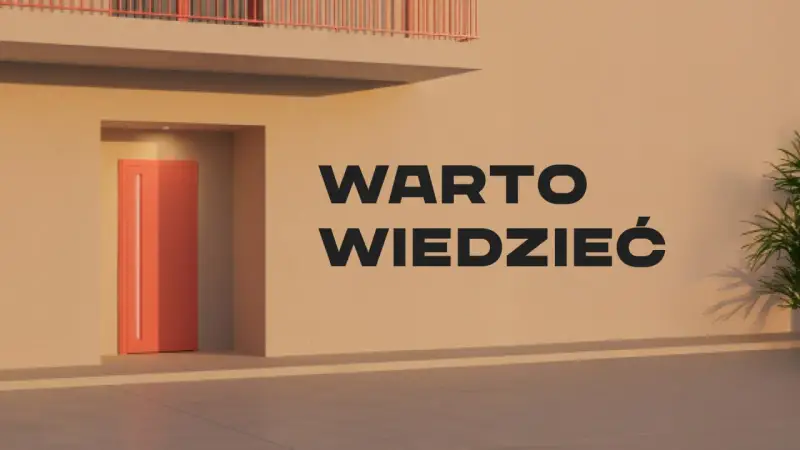 Nowoczesne drzwi w odcieniu koralowym, idealne do ciepłego montażu. Napis "WARTO WIEDZIEĆ" na jasnej ścianie.