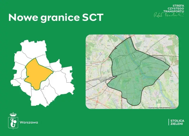 Nowe granice strefy czystego transportu w Warszawie. Mapa pokazuje obszar SCT.