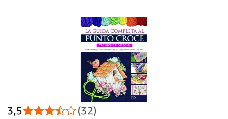 Guida completa al punto croce, con immagini di progetti, fili colorati e un uccellino su una casetta. Impara come incorniciare un ricamo punto croce.