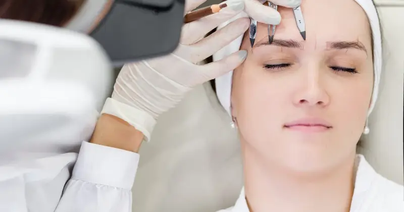 Precyzyjne rysowanie brwi przed zabiegiem microblading. Sprawdź, jaka jest microblading brwi cena i umów się na konsultację.