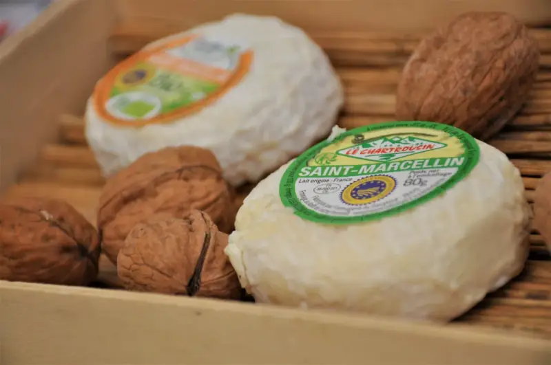 Fromages Saint-Marcellin et noix, parfaits pour une recette avec purée.