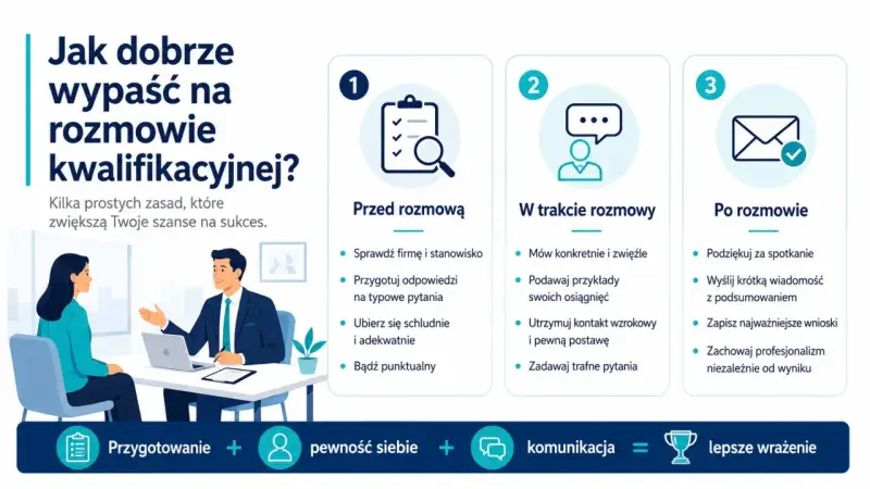 Jak dobrze wypaść na rozmowie kwalifikacyjnej? Przygotowanie, pewność siebie i komunikacja to klucz do sukcesu.