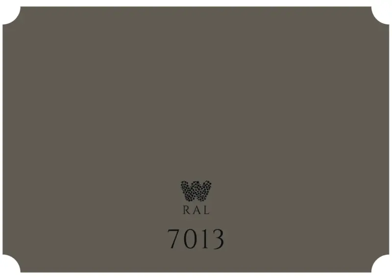 Szary, stonowany odcień RAL 7013, z logo i numerem koloru.