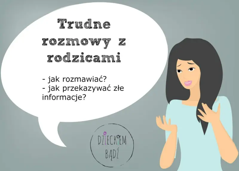 Trudne rozmowy z rodzicami: jak rozmawiać i przekazywać złe informacje? Ilustracja przedstawia kobietę z chmurką dialogową, która symbolizuje wyzwania w komunikacji.