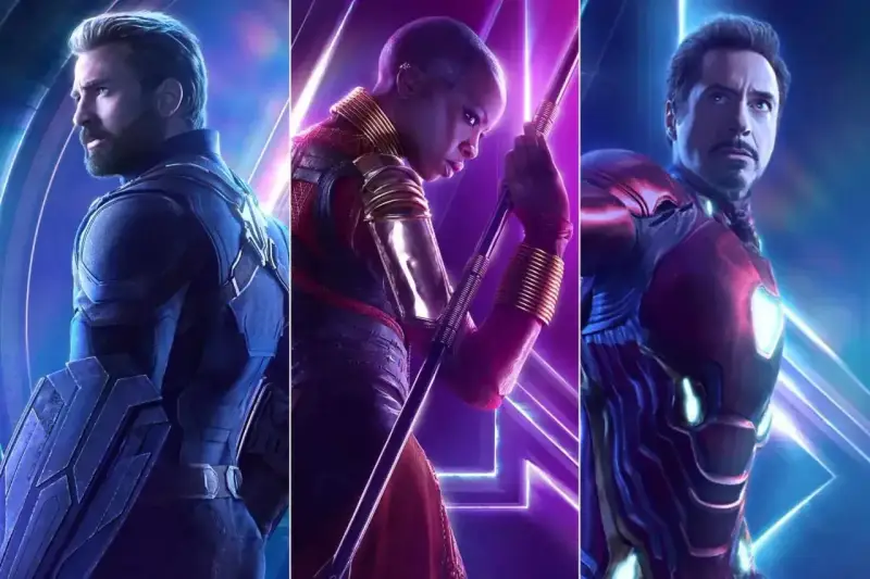 Kapitan Ameryka, Okoye i Iron Man - kluczowi bohaterowie w filmie "Avengers: Wojna bez granic obsada".