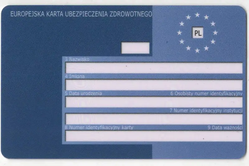 Europejska Karta Ubezpieczenia Zdrowotnego (EKUZ) z Rybnika. Dokument zawiera dane osobowe i identyfikacyjne.