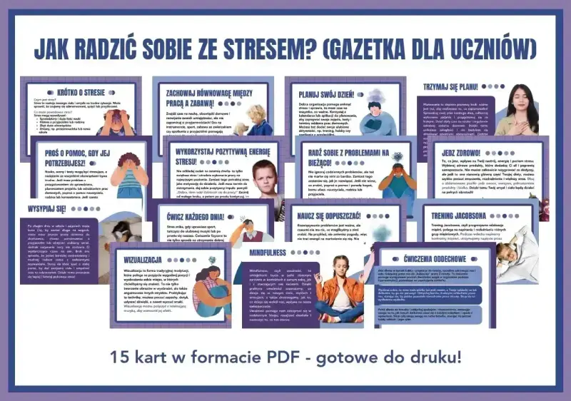 Jak radzić sobie ze stresem? Gazetka dla uczniów. 15 kart PDF.