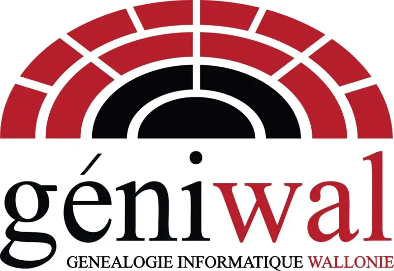 Logo "Géniwal" pour la généalogie informatique en Wallonie. Un nom de famille qui pourrait être un homonyme pour de nombreuses familles.