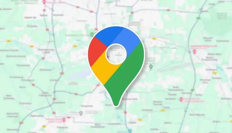 Ikona Google Maps na tle mapy. To narzędzie, które pozwala śledzić google maps historia podróży i odkrywać nowe miejsca.