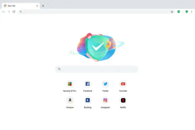Grafika przedstawia tarczę z zaznaczeniem, symbolizującą bezpieczeństwo w przeglądarce. Ikony popularnych stron jak Facebook, YouTube, Amazon sugerują, że to avg secure browser.