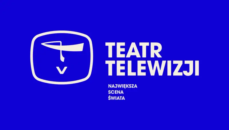 Teatr Telewizji TVP 1 dzisiaj: "Największa scena świata". Logo z stylizowaną twarzą.