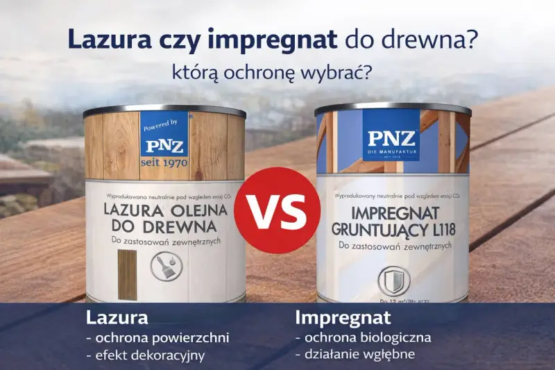 Lazura czy impregnat do drewna na zewnątrz? PNZ oferuje oba. Wybierz ochronę powierzchni lub biologiczną.