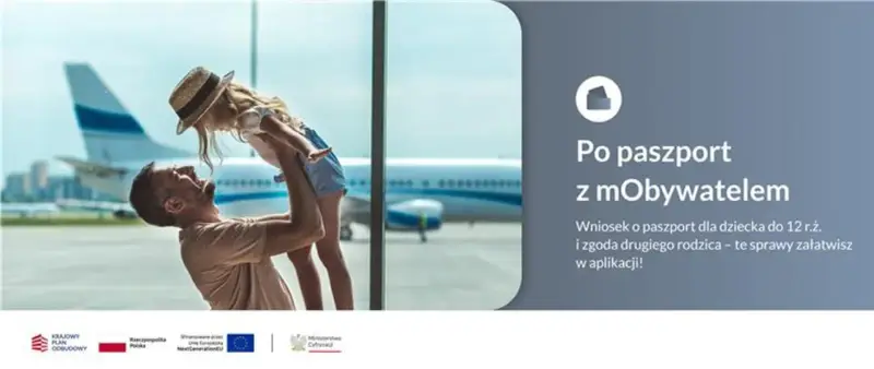 Ojciec podrzuca córkę na lotnisku. Wniosek o paszport tymczasowy dla dziecka do 12 lat załatwisz w aplikacji mObywatel.