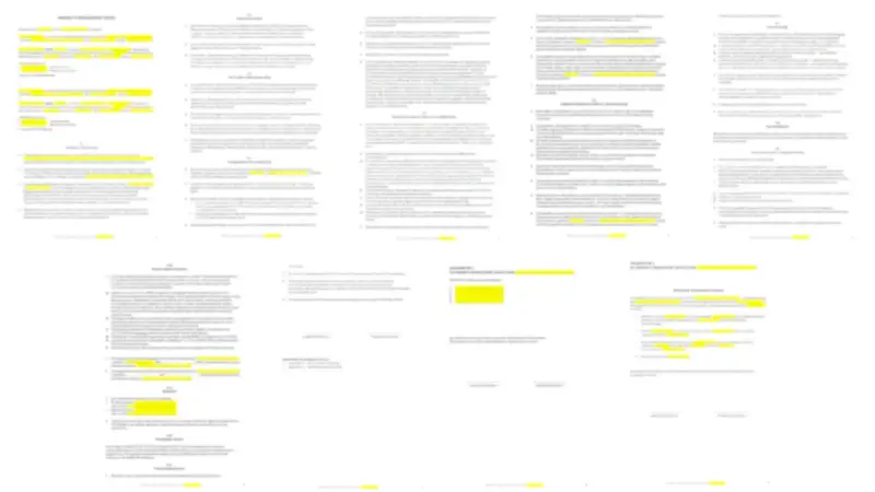 Strony dokumentu z zaznaczonymi fragmentami tekstu, zawierające m.in. "umowa ramowa".