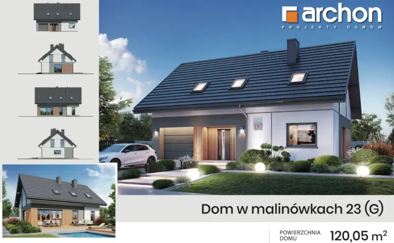 Nowoczesny dom 120 m² z garażem i tarasem. Sprawdź, jaki koszt budowy domu 120 m² w tej aranżacji.