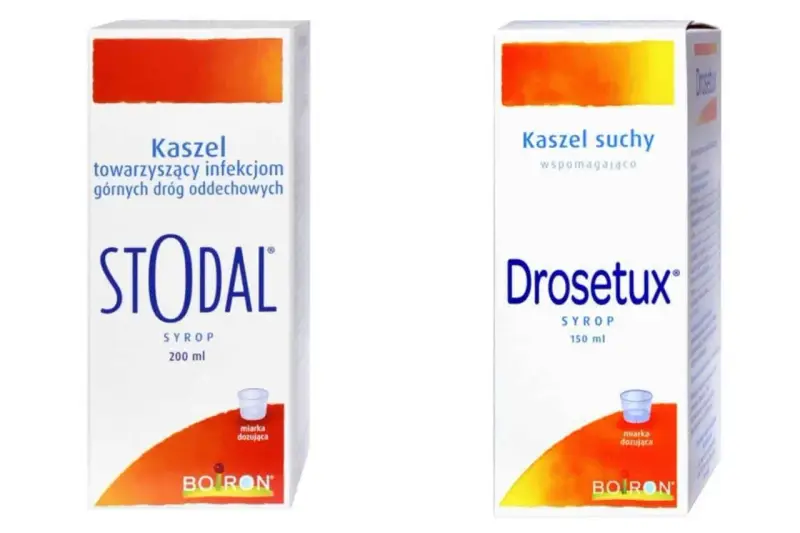 Dwa syropy na kaszel: Stodal i Drosetux. Stodal na kaszel towarzyszący infekcjom, Drosetux na kaszel suchy. Oba zawierają dekstrometorfan.