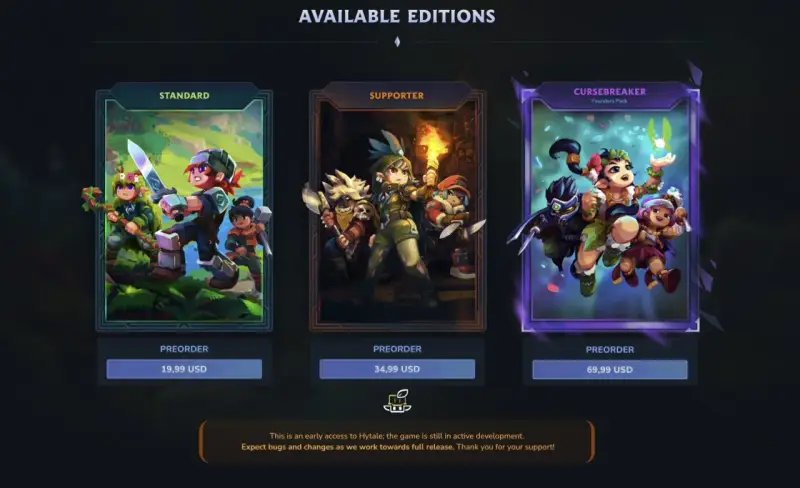 Ediciones disponibles de Hytale: Standard, Supporter y Cursebreaker. Aún no hay fecha de lanzamiento confirmada.