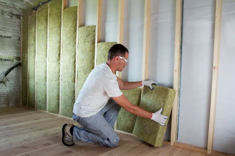 Operaio posiziona pannelli in fibra di legno per cappotto interno, creando un ambiente più confortevole e isolato.