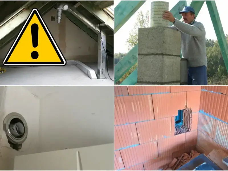 Budowa komina i instalacji wentylacyjnej. Ogrzewanie domu w trakcie prac.