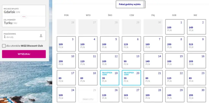 Szukasz tanich lotów na Sylwestra? Gdańsk-Turku od 39 PLN. Sprawdź kalendarz lotów!